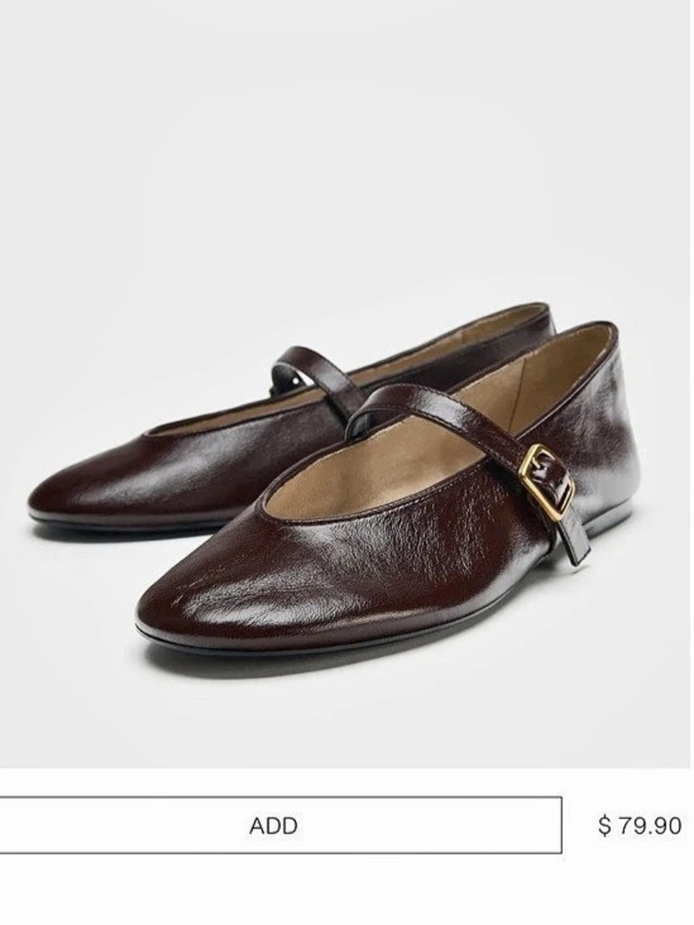 Zara Leather Buckle Ballet Flats Mary Jane Brown